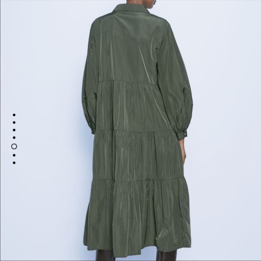 Zara gathered green button midi dress